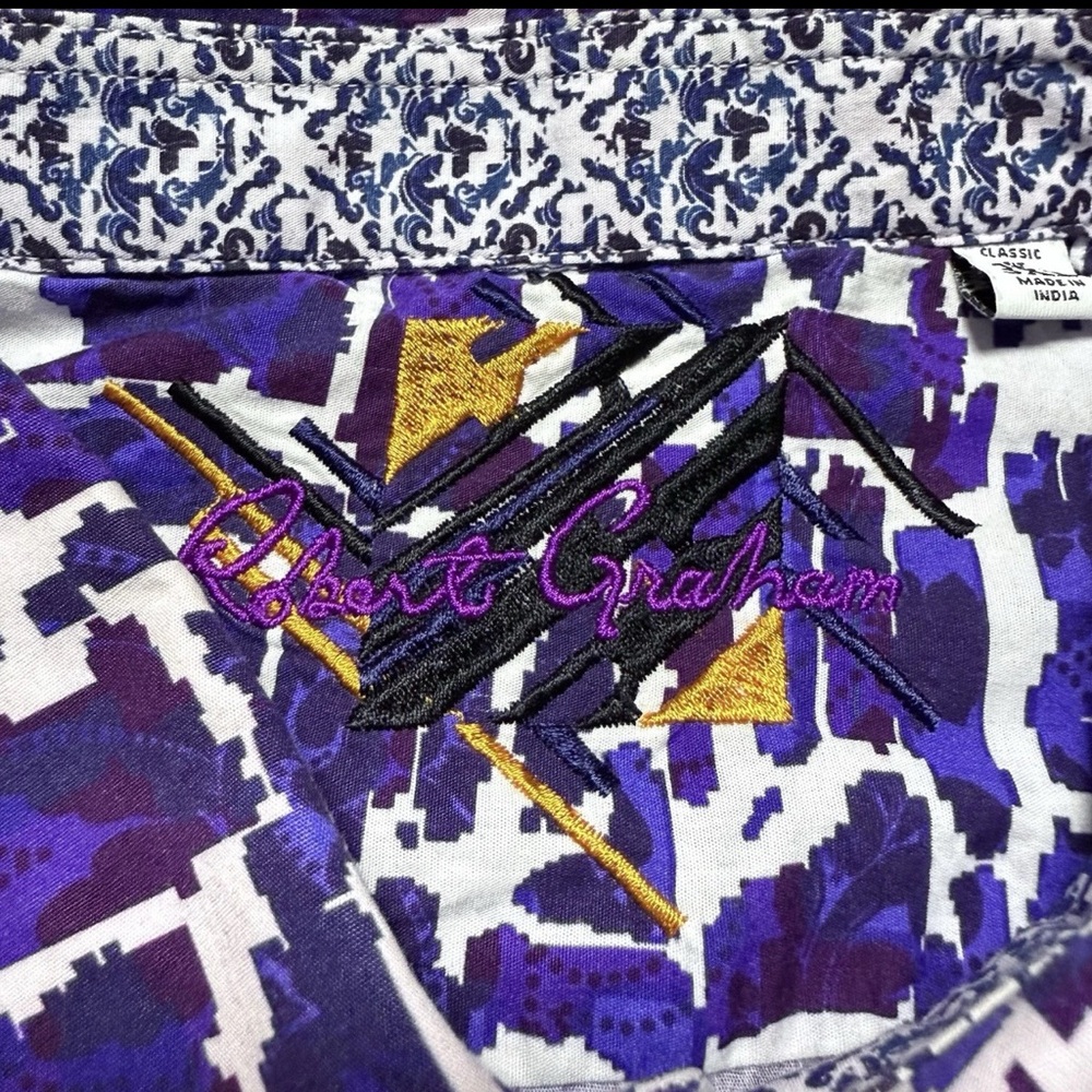 Robert Graham Geometric Purple and Gold Shirt